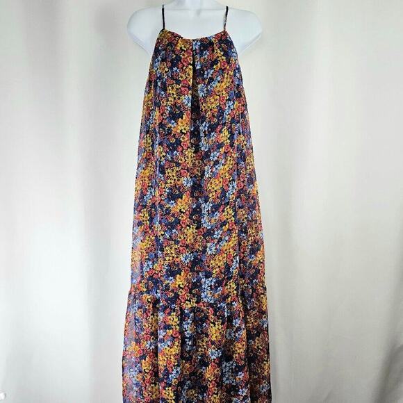 Melloday Women's Yellow/Blue Flowy Floral Maxi Dress Size X-Small NWOT - Picture 1 of 10